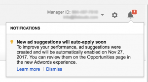 AdWords Ad Suggestions Notification