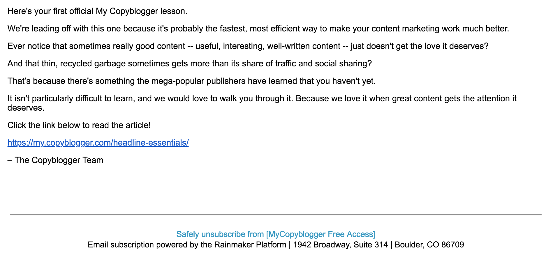 My Copyblogger email screenshot
