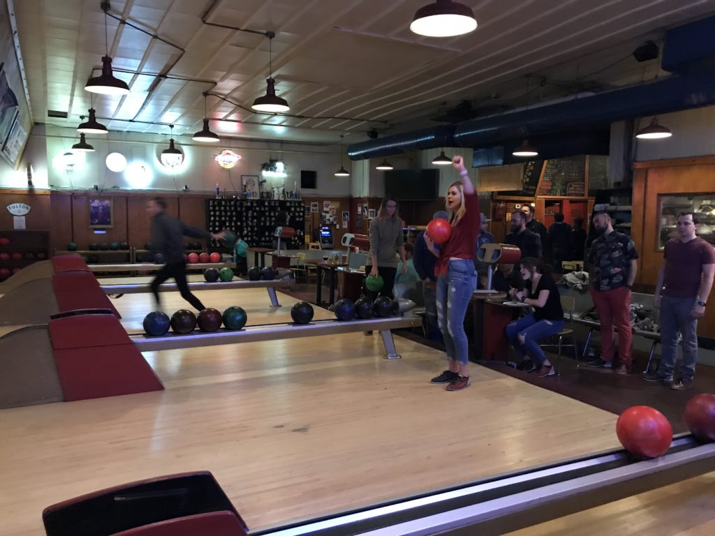 Some members of the 9 Clouds team were really good at bowling. I, Kaitlynn, was not one of them.
