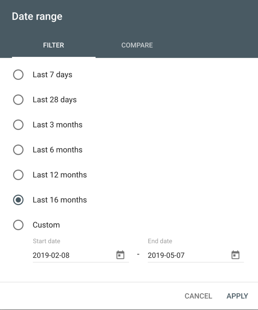 Search Console now offers 16 months of data
