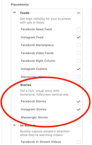 Select Stories as placement option on Facebook