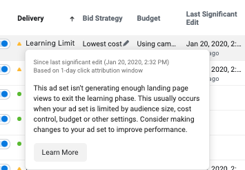 Learning Limited Phase in Facebook Ads