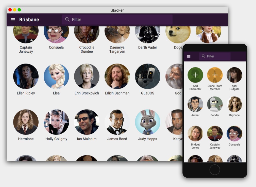 Famous Slack characters on Slacker