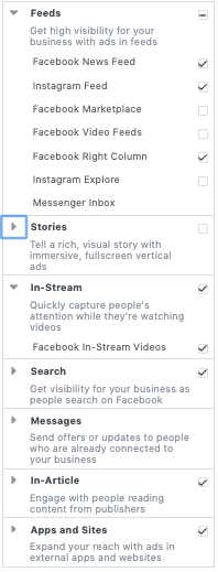 Facebook ad placements in Ads Manager
