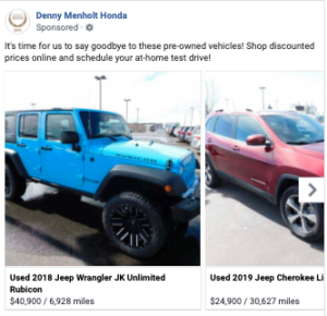 Denny Menholt Honda Facebook ad