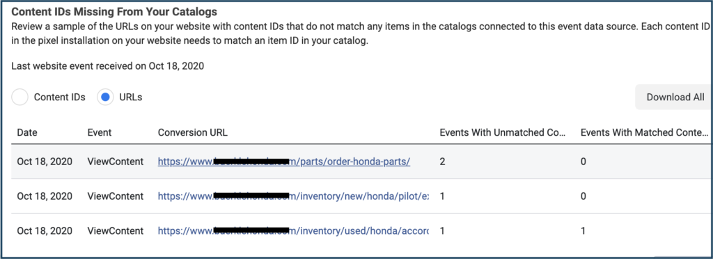 example of missing content IDs in a catalog
