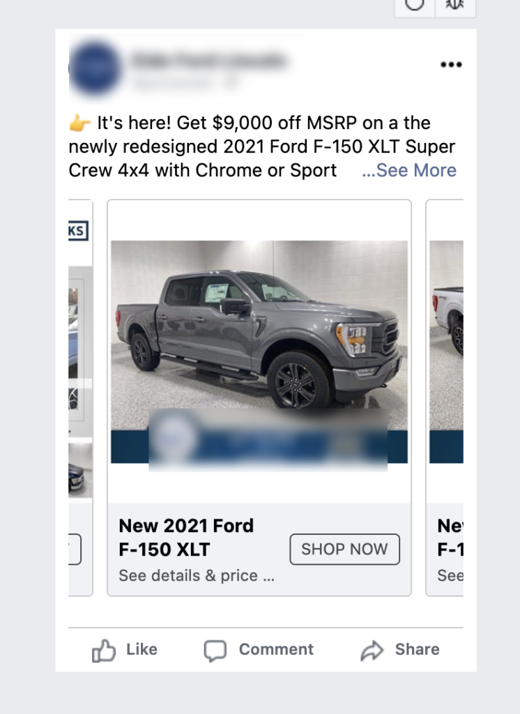 An example of a Facebook ad with the on-Facebook destination.