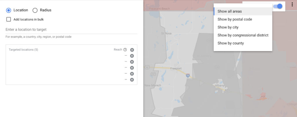 Location settings in Google Ads