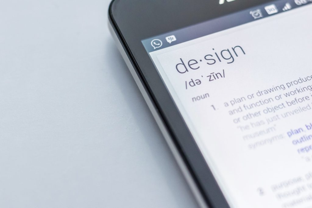 Android phone showing the definition of the word design