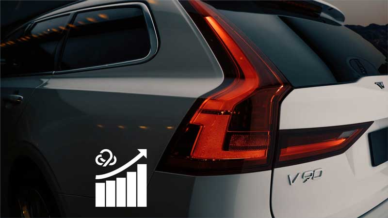 close up image of a volvo v90 with 9 Clouds case study logo overlay