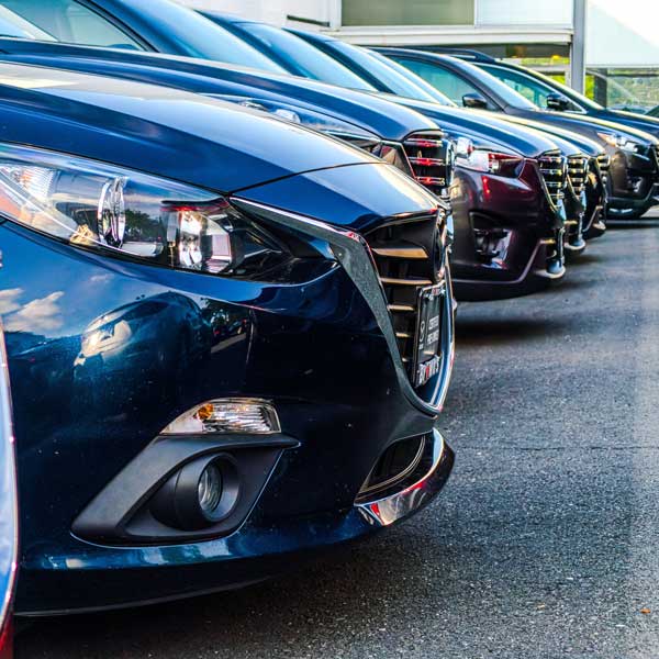 close up of cars lined up on a car lot
