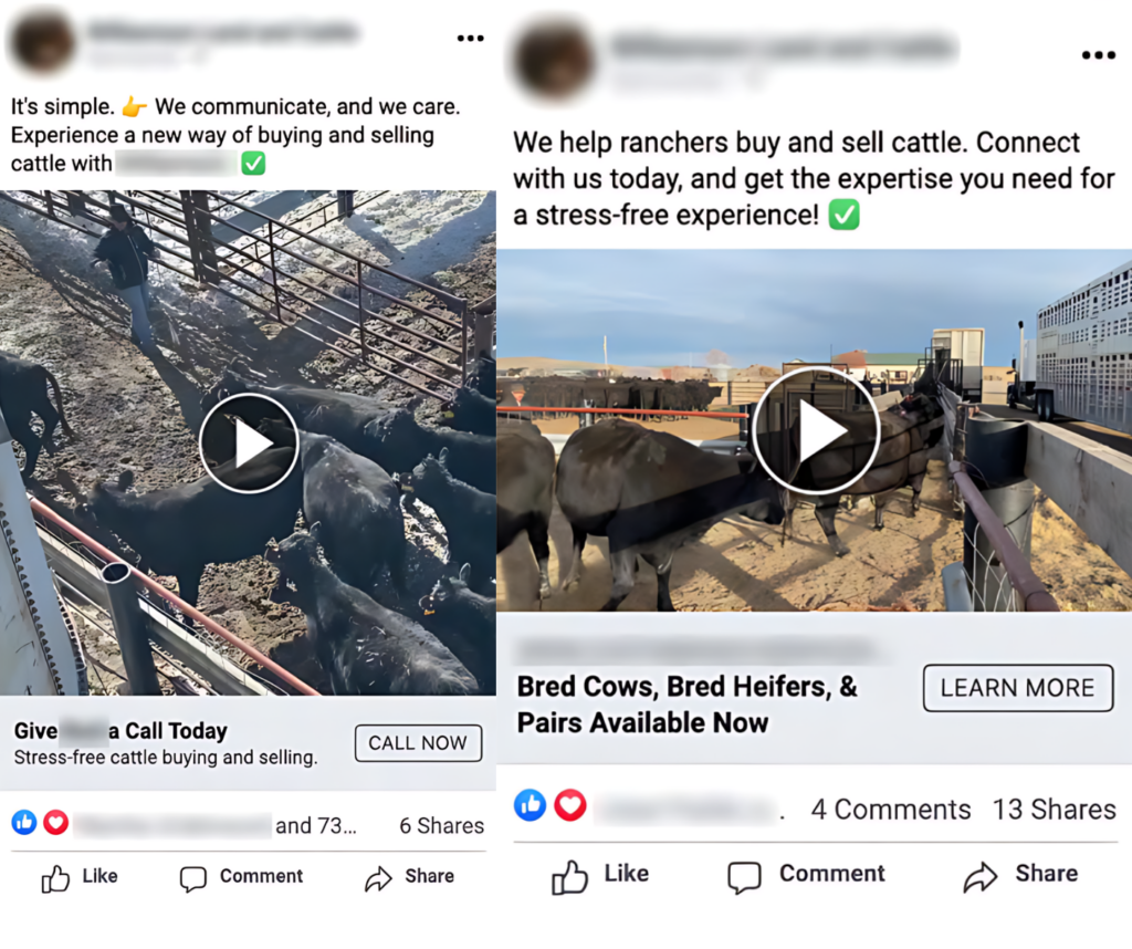 Facebook livestock ads