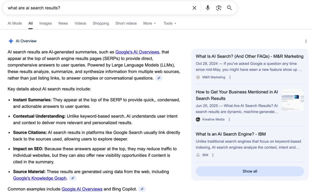 ai search results example