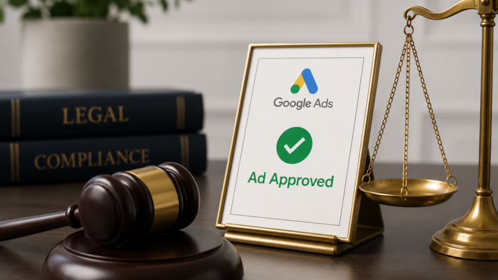 Image of Google ads approval on a lawyer's desk